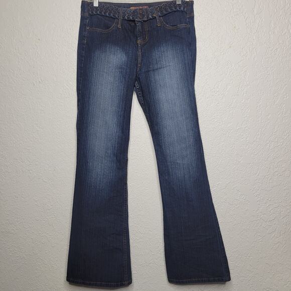 VTG Y2K l.e.i Low Rise Braided Belt Flared Leg Stretch Dark Junior Jeans✨️11 - Picture 16 of 16